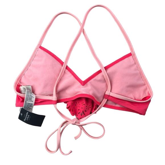 Abercrombie & Fitch Hot Pink Floral Scallop Ruffle String Bikini Swim Suit Top - Picture 3 of 6